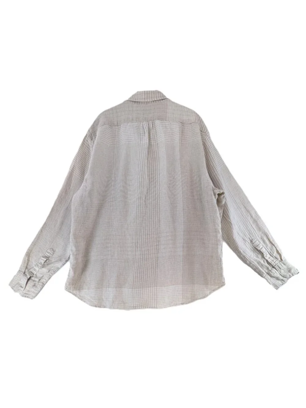 J Crew Irish Linen Shirt Mens Size XL Beige Classic Baird McNutt Plaid Pocket